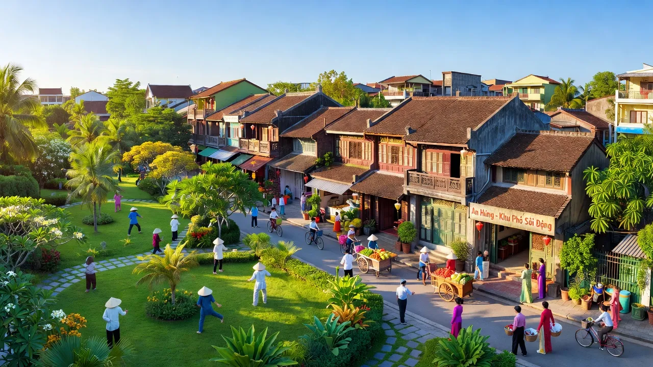Phường An Hưng ở Quận Hồng Bàng, Hải Phòng với kiến trúc truyền thống và không gian xanh.