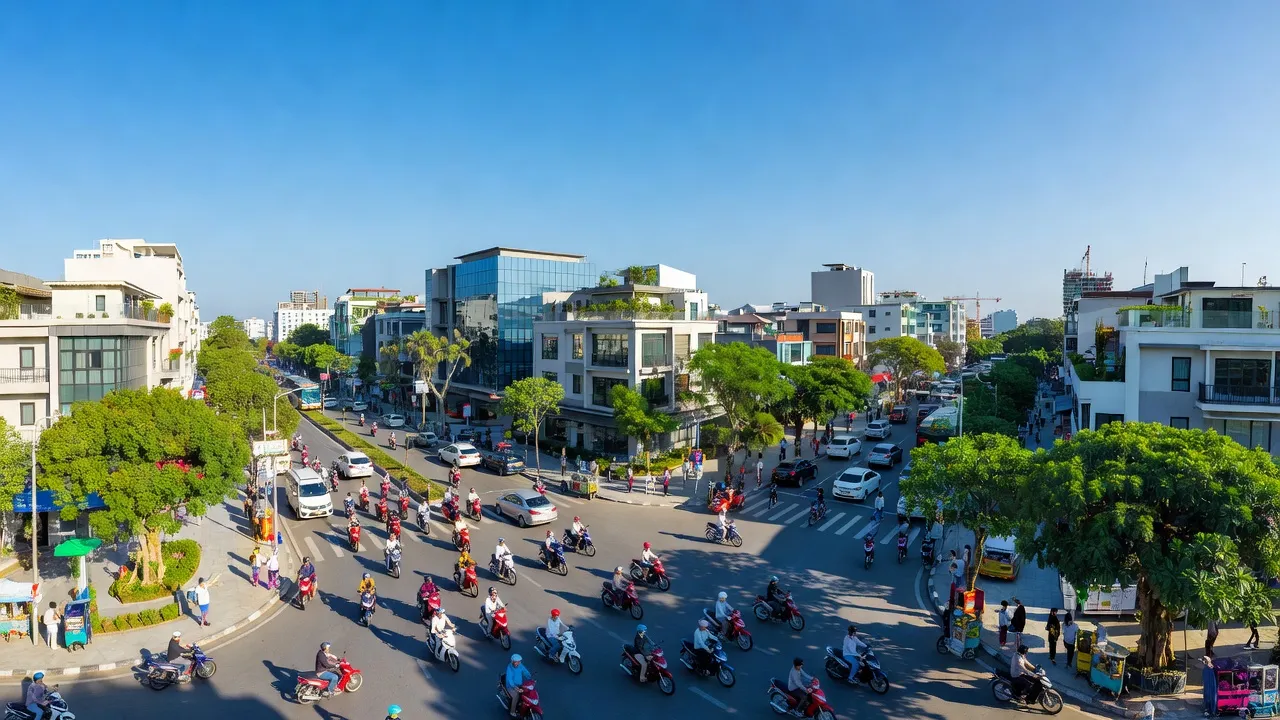 Cảnh quan nhộn nhịp Phường Hoàng Văn Thụ, Quận Hồng Bàng, Hải Phòng với cây xanh và nhà cửa.