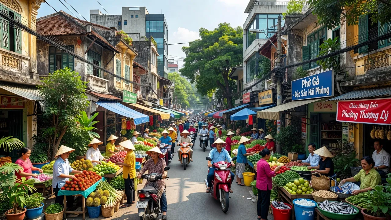 Cảnh sắc Phường Thượng Lý, Quận Hồng Bàng, Hải Phòng với cuộc sống nhộn nhịp và kiến trúc truyền thống.