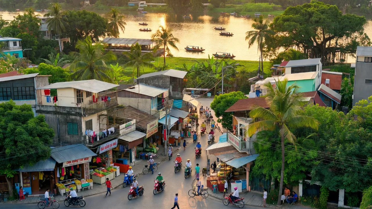 Phong cảnh phường Bắc Sơn, Quận Kiến An, Hải Phòng với sông Cấm và đời sống sôi động.