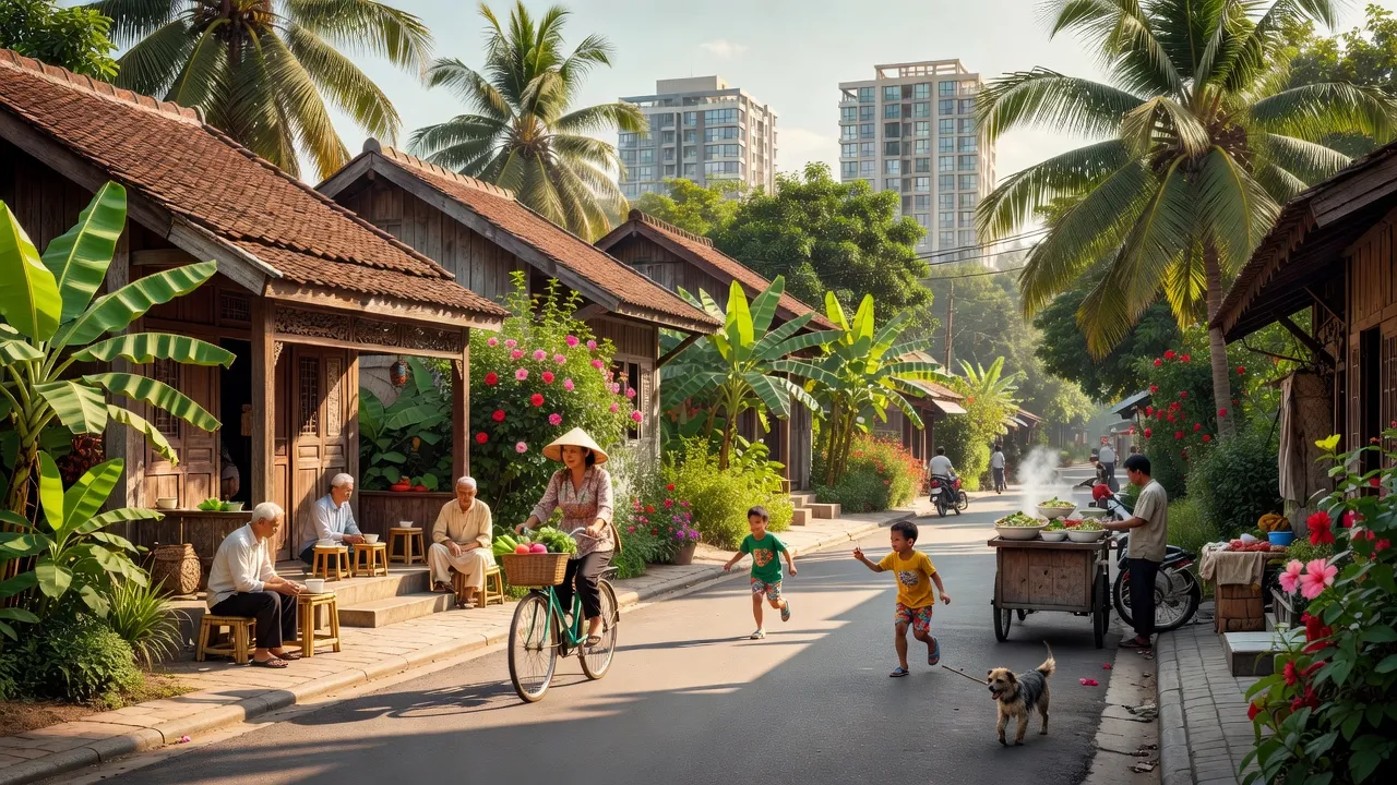 Cảnh quan nhộn nhịp Phường Nam Sơn, Kiến An, Hải Phòng với nhà truyền thống và thiên nhiên tươi đẹp.