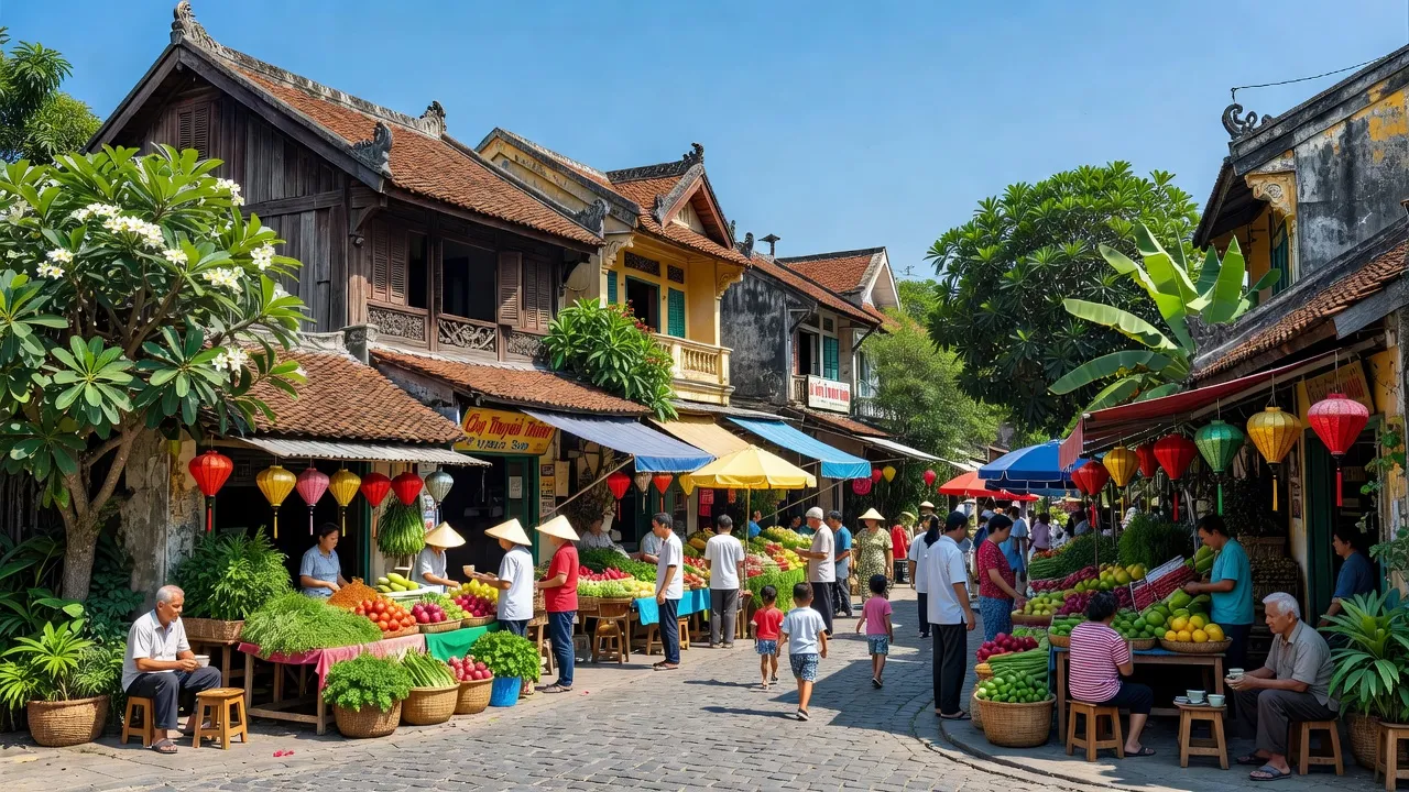 Khung cảnh nhộn nhịp ở Phường Ngọc Sơn, Quận Kiến An, Hải Phòng với kiến trúc Việt Nam.