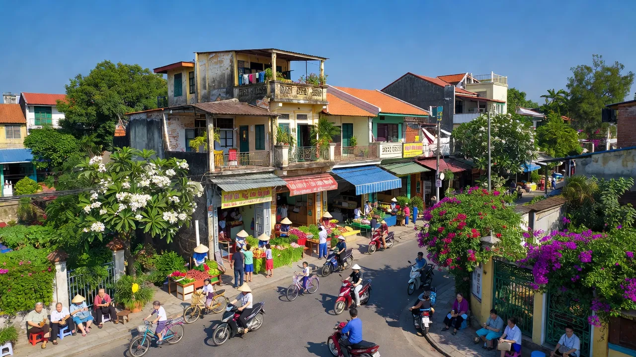 Cảnh quan Phường Trần Thành Ngọ, quận Kiến An, Hải Phòng với con đường nhộn nhịp và kiến trúc đặc trưng.