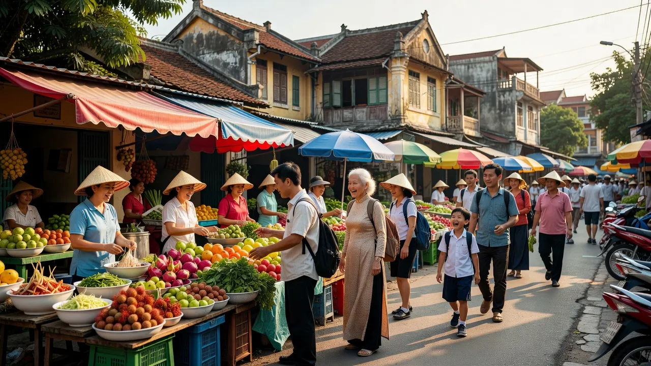 Khung cảnh nhộn nhịp tại Phường An Biên, Quận Lê Chân, Hải Phòng với chợ và cư dân.