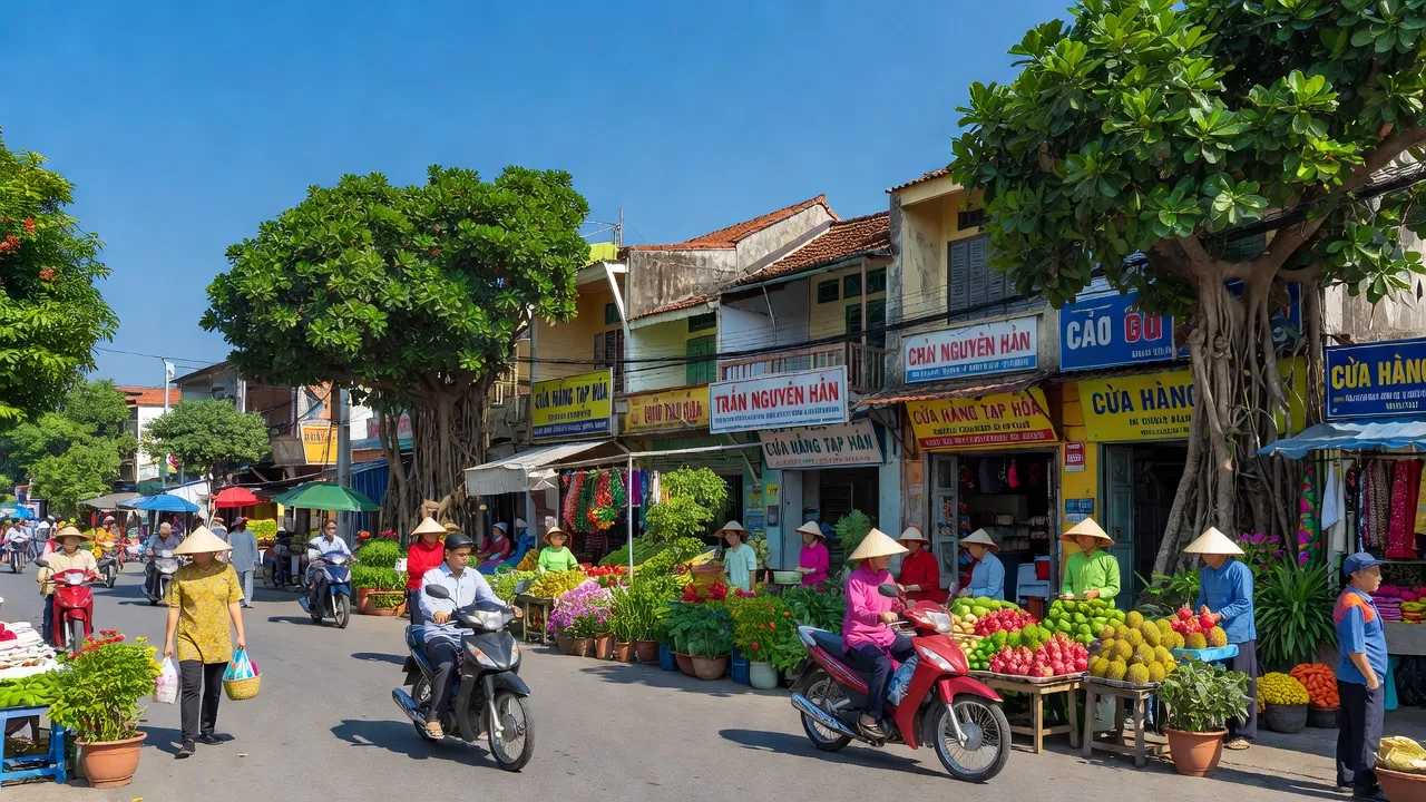 Cảnh đường phố Phường Trần Nguyên Hãn, Quận Lê Chân, Hải Phòng với cuộc sống địa phương nhộn nhịp.