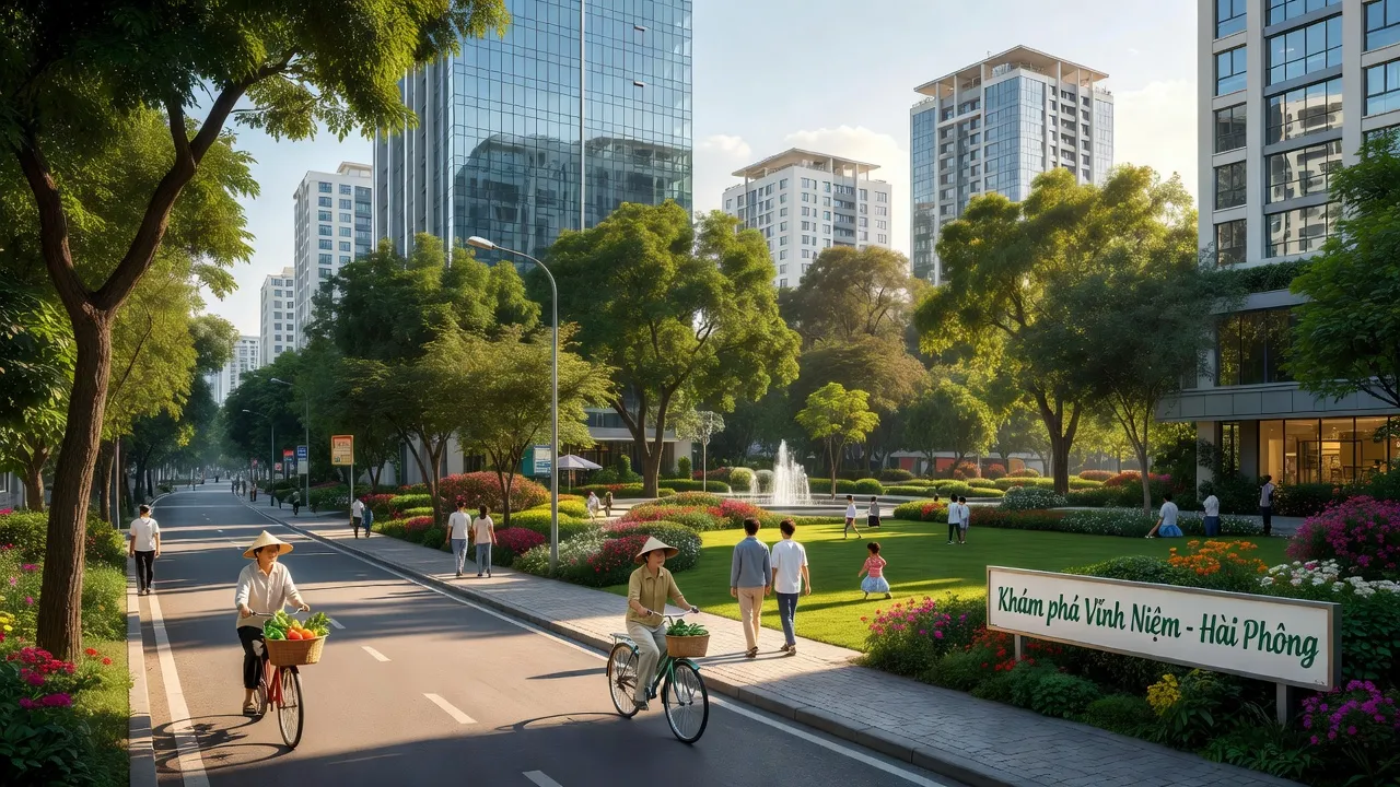 Khung cảnh phường Vĩnh Niệm, Quận Lê Chân, Hải Phòng với nhịp sống đô thị và không gian xanh.