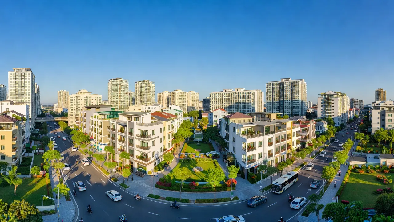 Khung cảnh phường Đằng Giang, Quận Ngô Quyền, Hải Phòng với cây xanh và cơ sở hạ tầng phát triển.