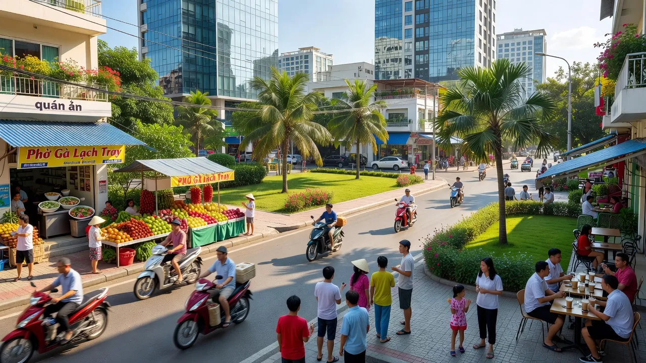 Khung cảnh phố phường Lạch Tray, Quận Ngô Quyền, Hải Phòng với bầu không khí nhộn nhịp.