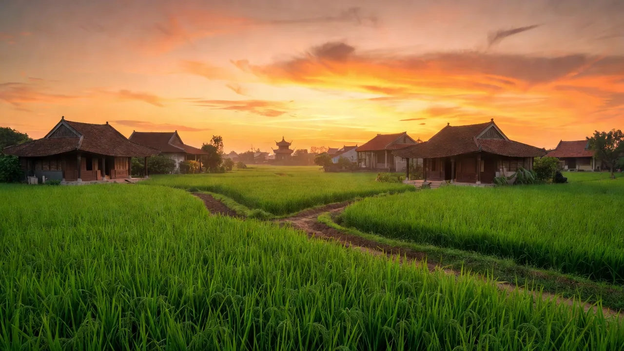 Cảnh đẹp xã Bạch Đằng, Thủy Nguyên, Hải Phòng với cánh đồng xanh và kiến trúc truyền thống.