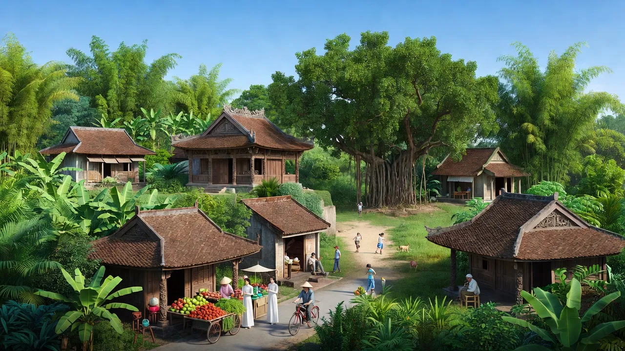 Phường Hoàng Lâm, Thành phố Thủy Nguyên, Hải Phòng with traditional Vietnamese architecture and greenery.