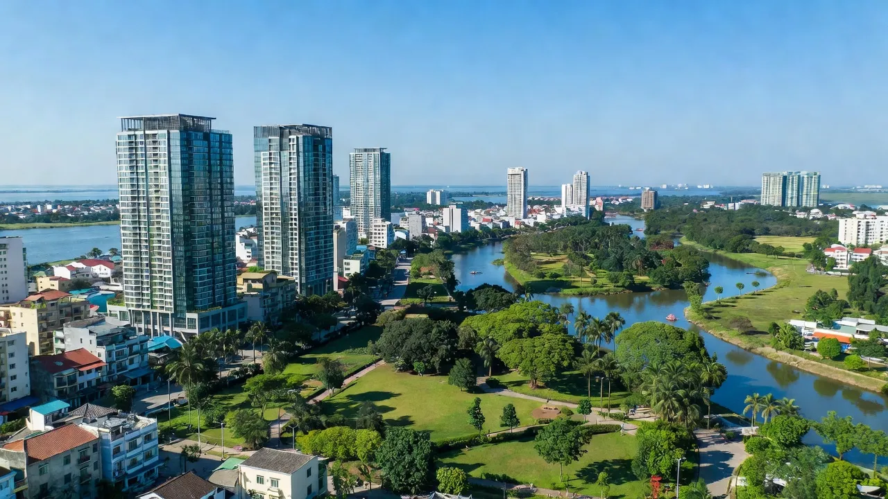 Khung cảnh Phường Lê Hồng Phong, thành phố Thủy Nguyên, Hải Phòng với đô thị và thiên nhiên.