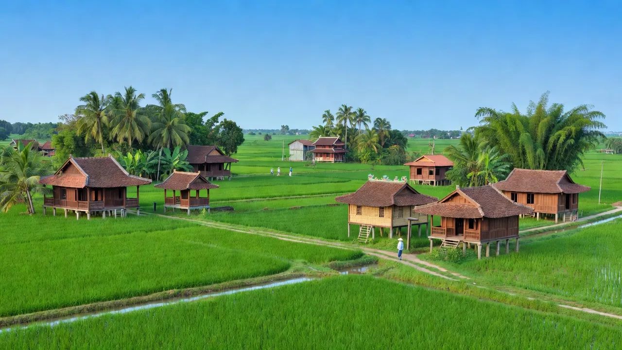 Bức tranh phong cảnh Phường Phạm Ngũ Lão, Thành phố Thủy Nguyên, Hải Phòng với kiến trúc truyền thống.