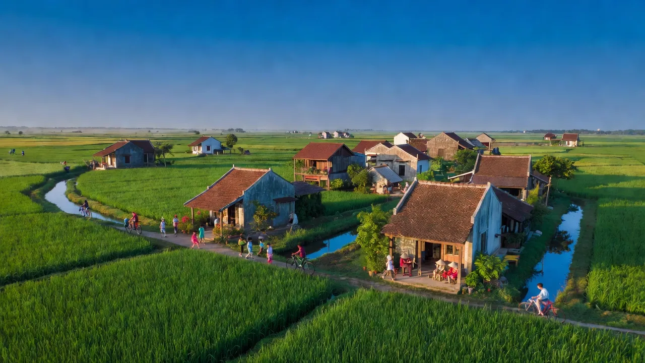 Cảnh đẹp phường Thiên Hương, Thủy Nguyên, Hải Phòng với cảnh quan xanh tươi, nhà truyền thống.