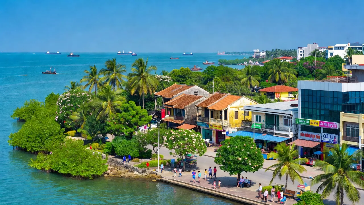 Khung cảnh Phường Trần Hưng Đạo, Hải Phòng với cảnh biển và kiến trúc địa phương.