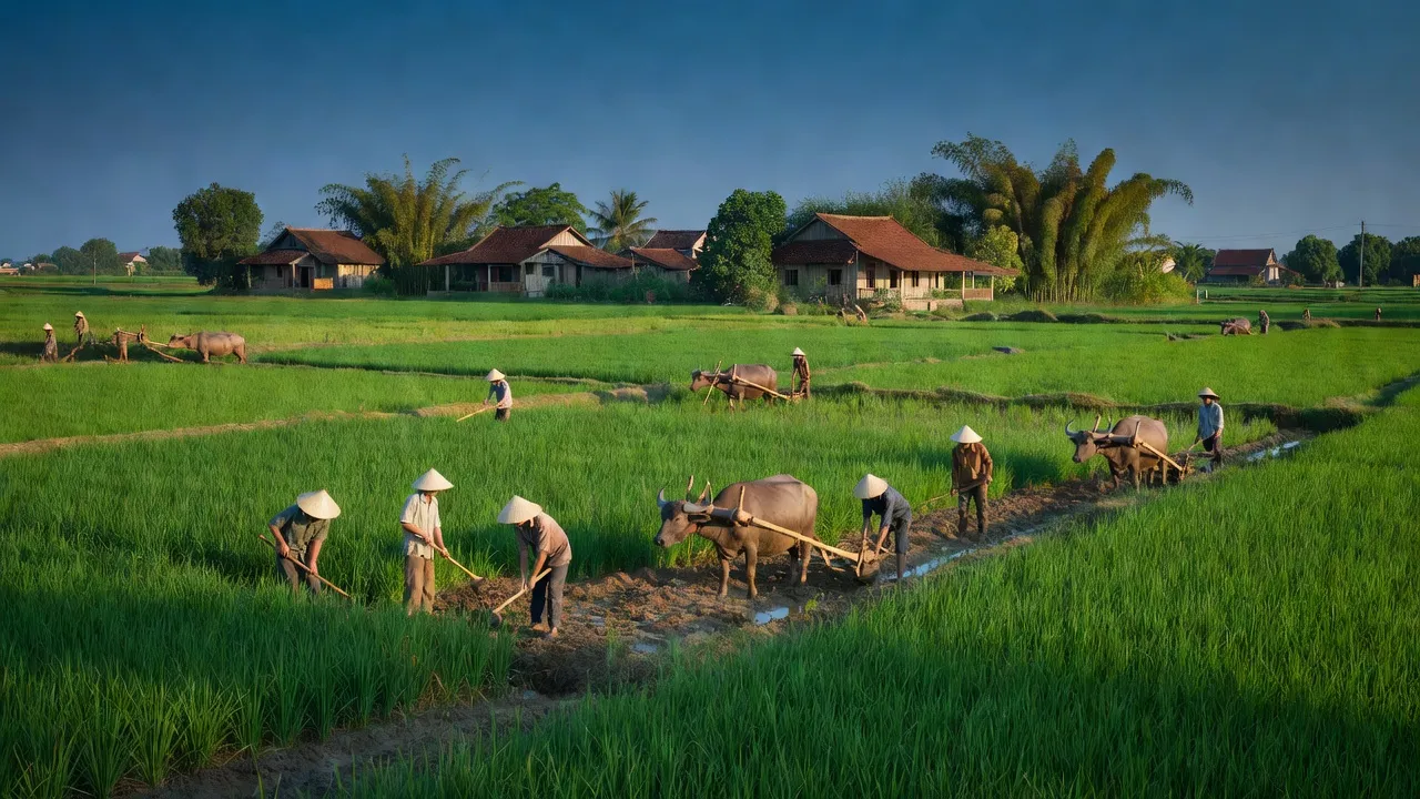 Quyết Tiến, Tiên Lãng, Hải Phòng: a vibrant agricultural landscape with green fields and local farmers.