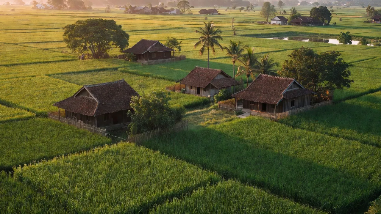 Cảnh đẹp xã Tân Minh, Huyện Tiên Lãng với cánh đồng xanh và nhà truyền thống, Hải Phòng.