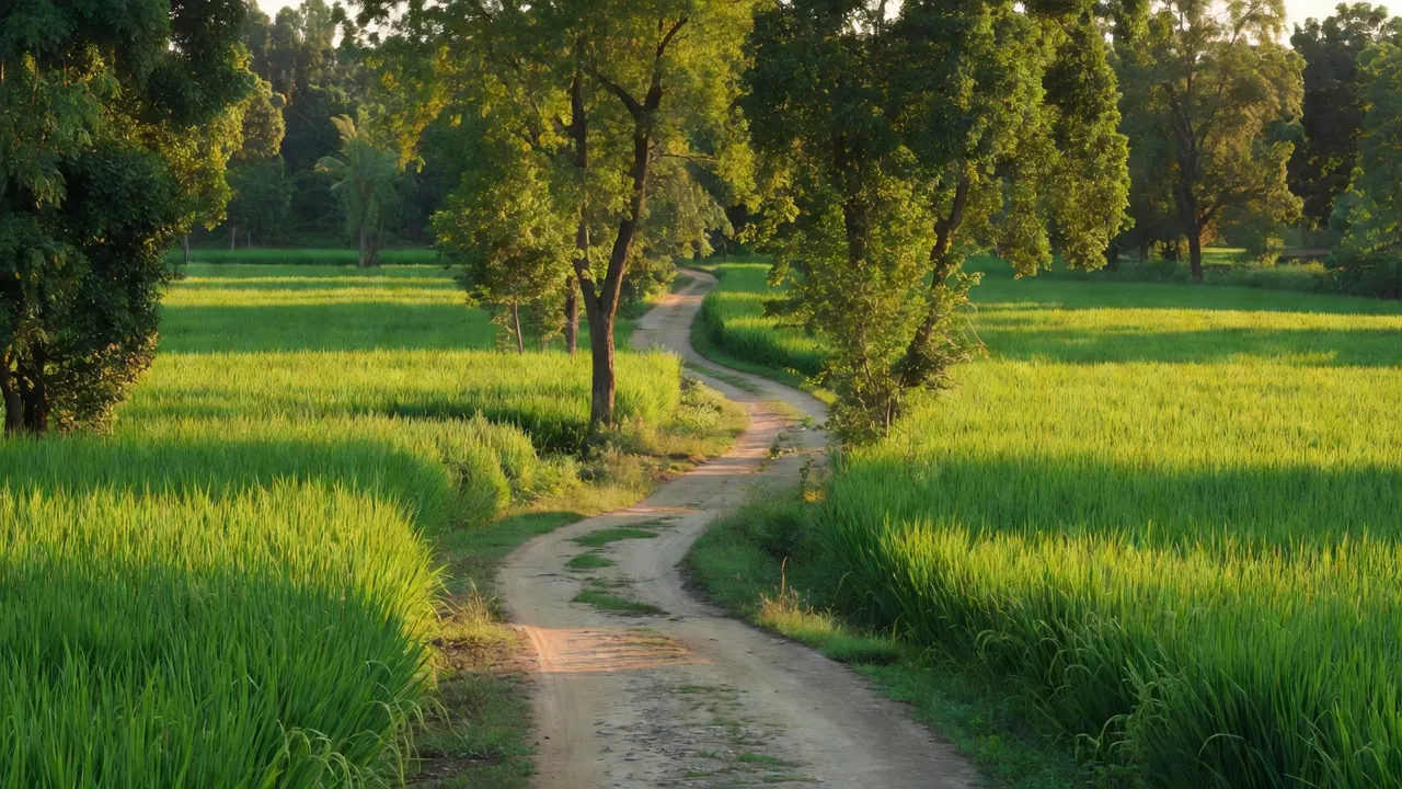 Cảnh đồng lúa và cây xanh tại xã Tân Minh, huyện Tiên Lãng, Hải Phòng, miền Bắc Việt Nam.
