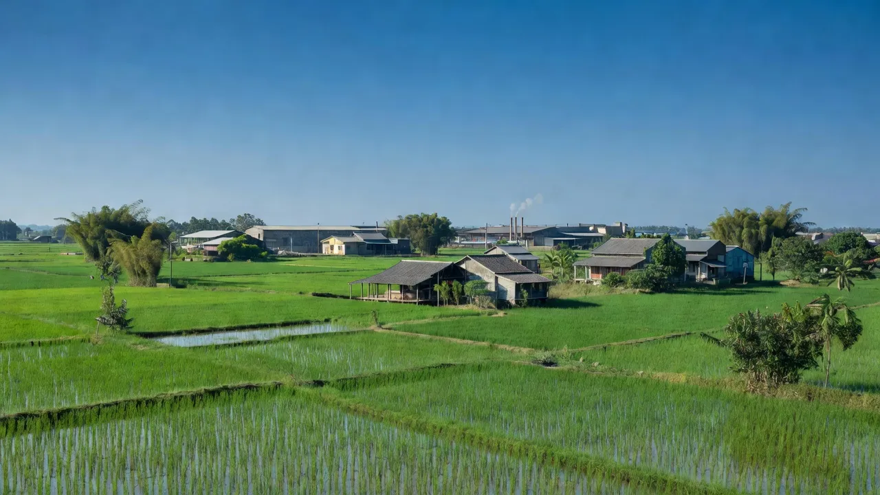 Khung cảnh xã Tự Cường, huyện Tiên Lãng, Hải Phòng với ruộng bậc thang và nhà truyền thống.