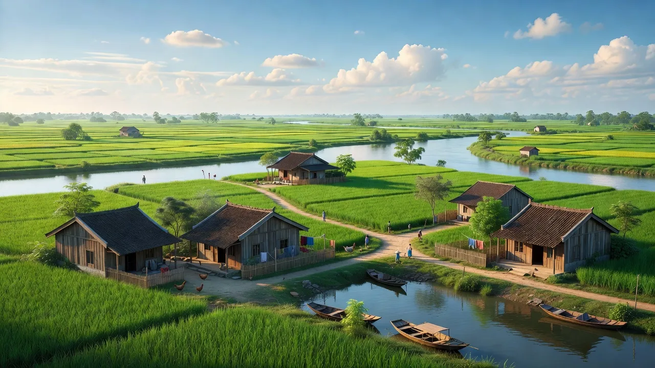 Quang cảnh xã Trấn Dương, huyện Vĩnh Bảo, Hải Phòng với sông Thái Bình, sông Hóa và ruộng xanh.