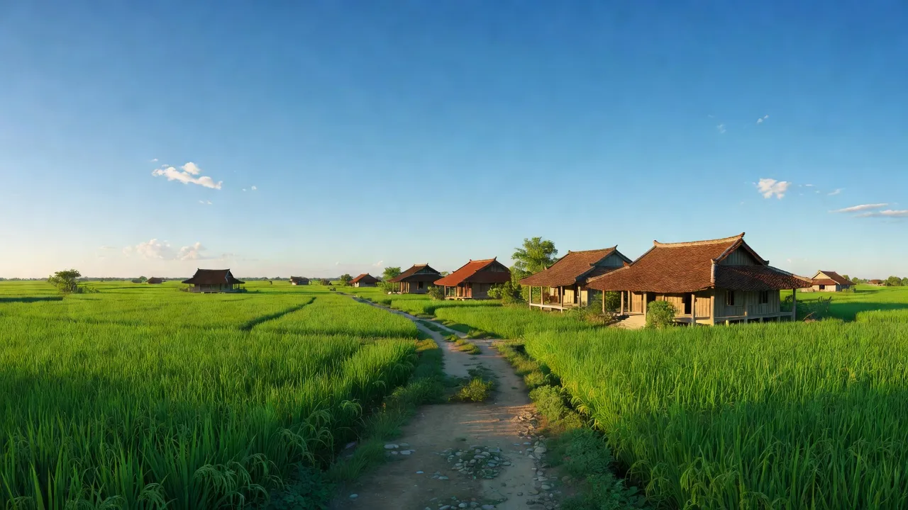 Nông thôn xã Vĩnh Hưng, Vĩnh Bảo, Hải Phòng với cánh đồng xanh và nhà truyền thống