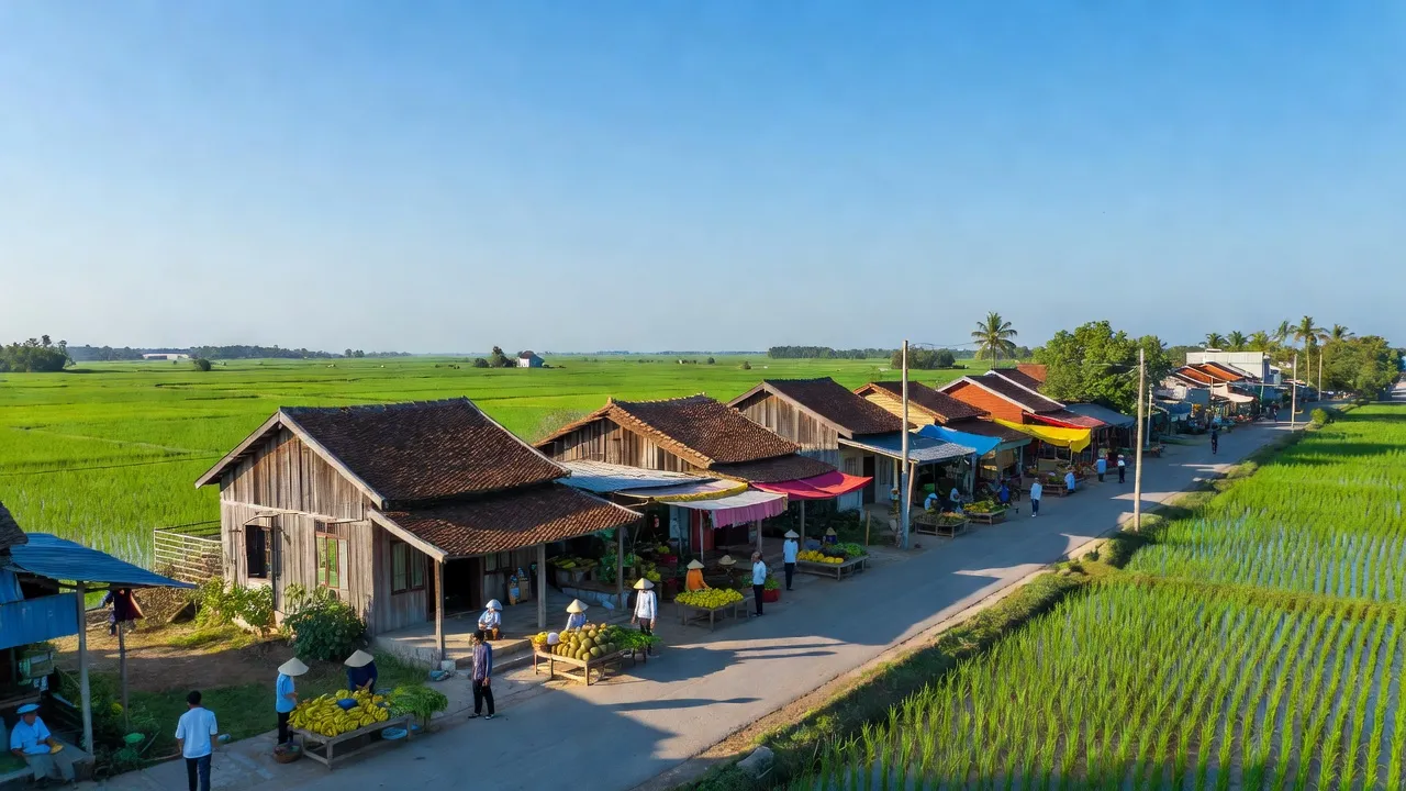 Thị trấn Rạch Gòi, huyện Châu Thành A, tỉnh Hậu Giang với cảnh đồng quê tươi đẹp.
