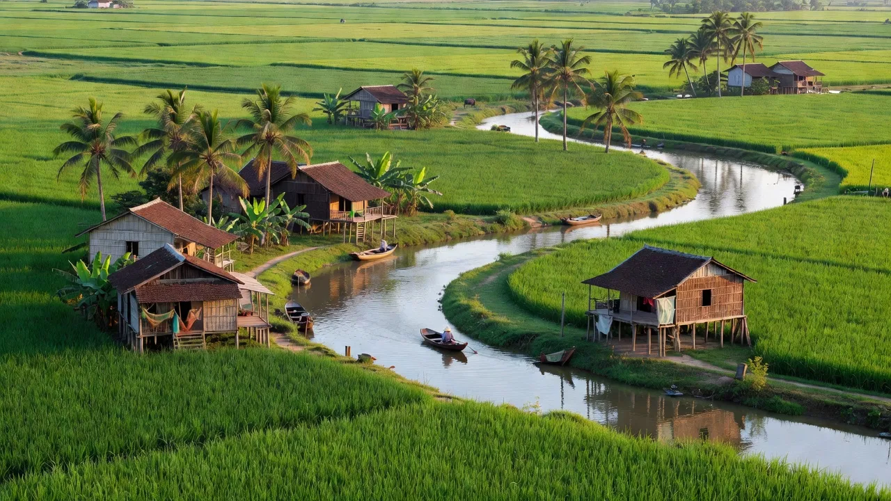 Huyện Châu Thành, Hậu Giang với đồng ruộng xanh và sông nước, phản ánh vẻ đẹp tự nhiên và văn hóa.