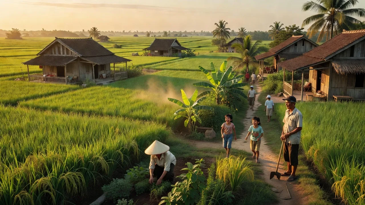 Cảnh đồng xanh ở xã Long Trị, huyện Long Mỹ, nông thôn Hậu Giang, cuộc sống người dân bình yên.