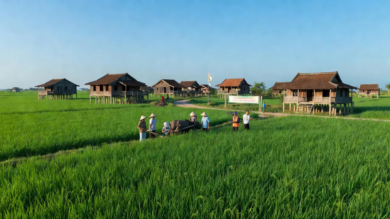Cánh đồng xanh tại xã Tân Phú, huyện Long Mỹ, thể hiện bối cảnh nông thôn Hậu Giang.