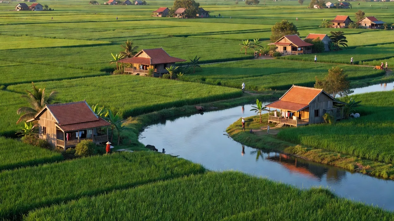 Phường Thuận An, Huyện Long Mỹ, Tỉnh Hậu Giang, cánh đồng xanh và dòng sông yên bình.