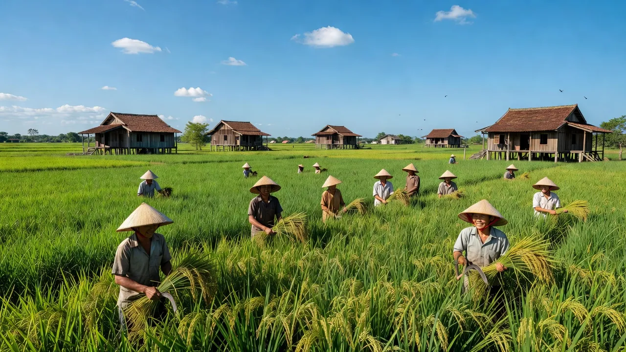 Cảnh đồng xanh ở xã Vĩnh Viễn A, huyện Long Mỹ, tỉnh Hậu Giang, thể hiện nông nghiệp Việt Nam.