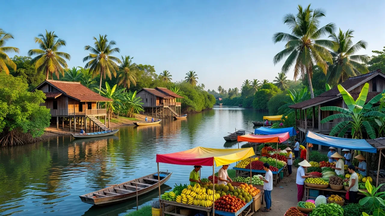 Thị trấn Cây Dương, Hậu Giang với nhịp sống sông nước và kiến trúc truyền thống sống động.
