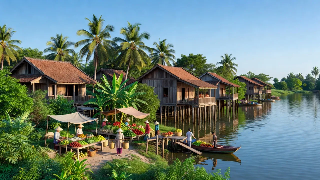 Cảnh đẹp thị trấn Nàng Mau, huyện Vị Thủy, tỉnh Hậu Giang với kiến trúc truyền thống và thiên nhiên tươi đẹp.