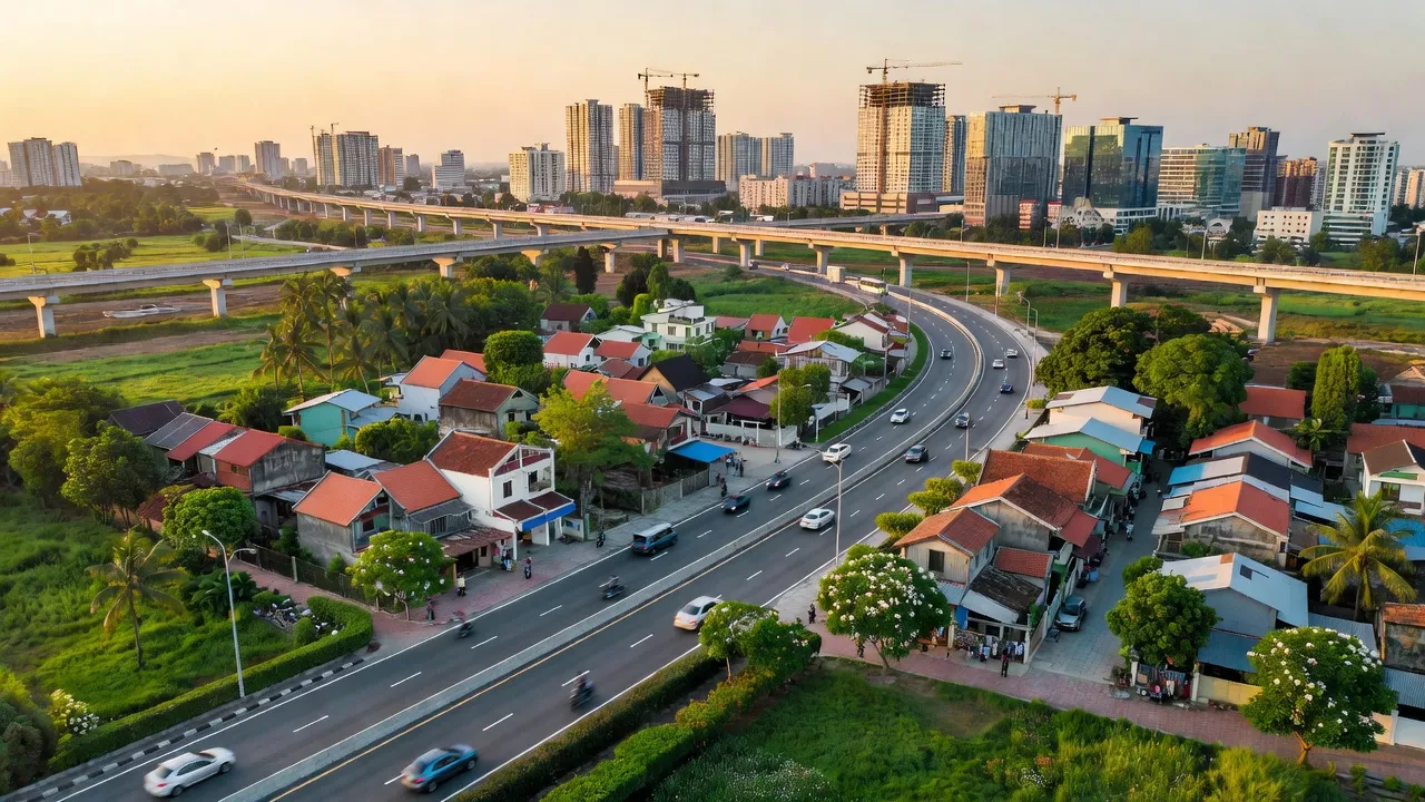 Quang cảnh huyện Bình Chánh, Thành phố Hồ Chí Minh với hạ tầng hiện đại và không gian xanh.