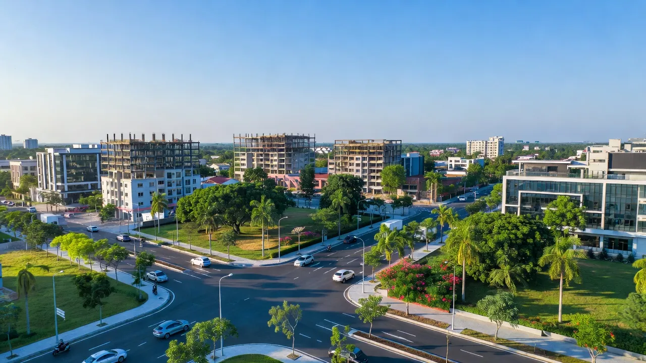 Cảnh quan xã An Phú Tây hiện đại ở Bình Chánh, Hồ Chí Minh với những công trình xây dựng mới.