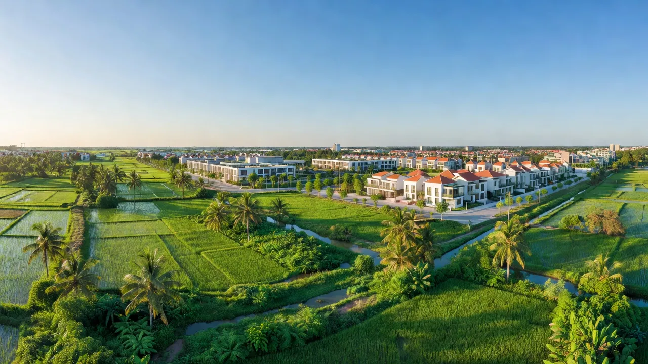 Cảnh quan Xã Đa Phước, huyện Bình Chánh, Thành phố Hồ Chí Minh với khu dân cư hiện đại và thiên nhiên.