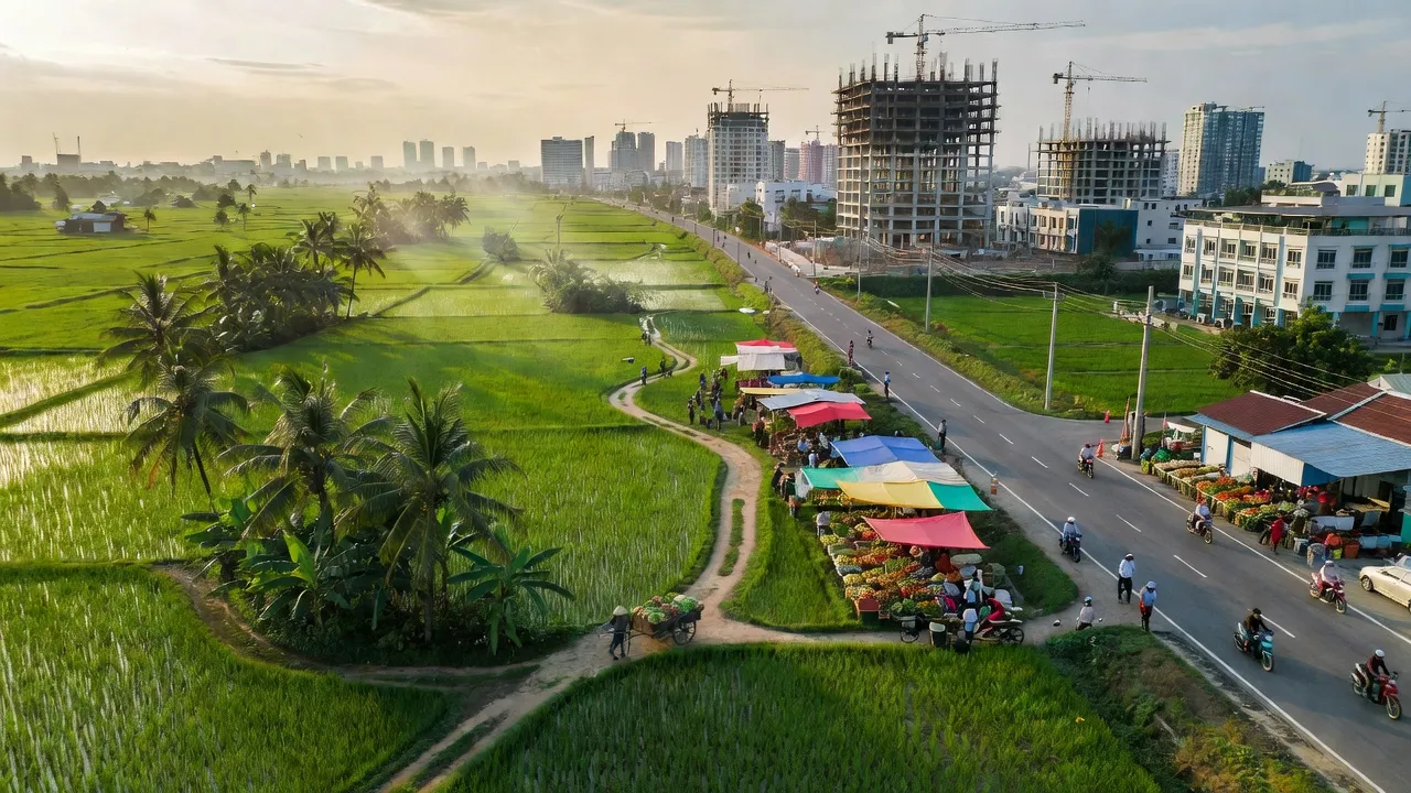 Cảnh quan Xã Phong Phú, huyện Bình Chánh, Thành phố Hồ Chí Minh với sự phát triển đô thị và cảnh sắc thiên nhiên.