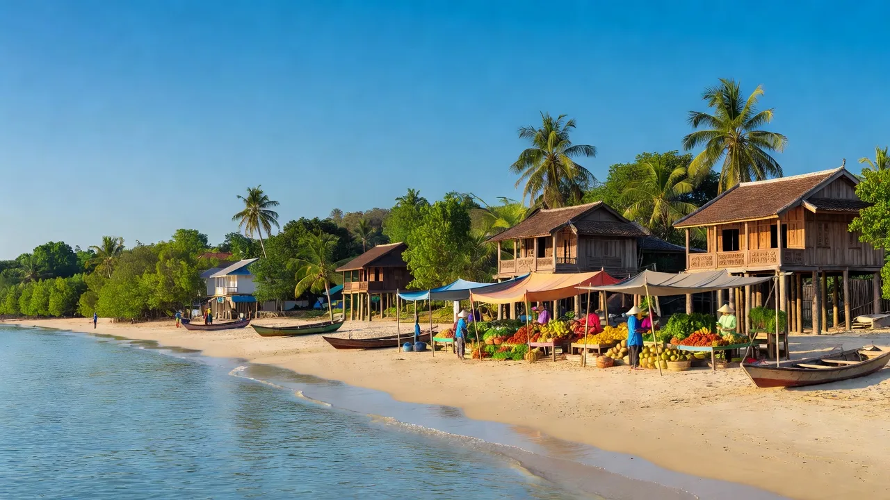 Thị trấn Cần Thạnh, Huyện Cần Giờ, Thành phố Hồ Chí Minh với kiến trúc truyền thống và cảnh biển đẹp.