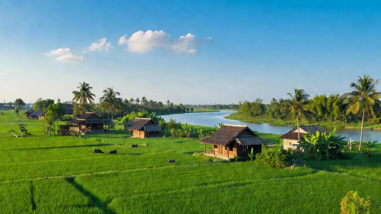 Phong cảnh Xã Phạm Văn Cội, huyện Củ Chi, Thành phố Hồ Chí Minh, thiên nhiên và nhà truyền thống.