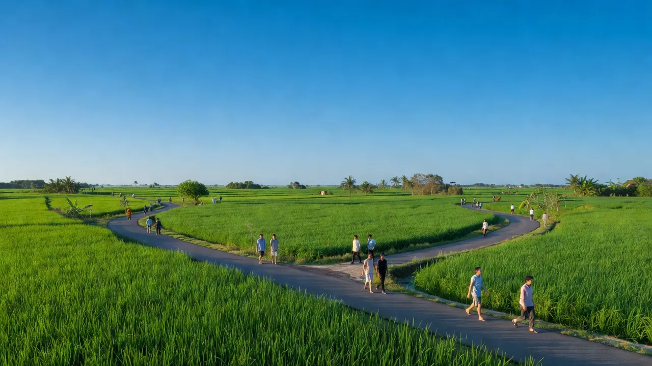 Phú Mỹ Hưng, Củ Chi, thành phố Hồ Chí Minh, cảnh quan thiên nhiên, đường phố và cánh đồng.