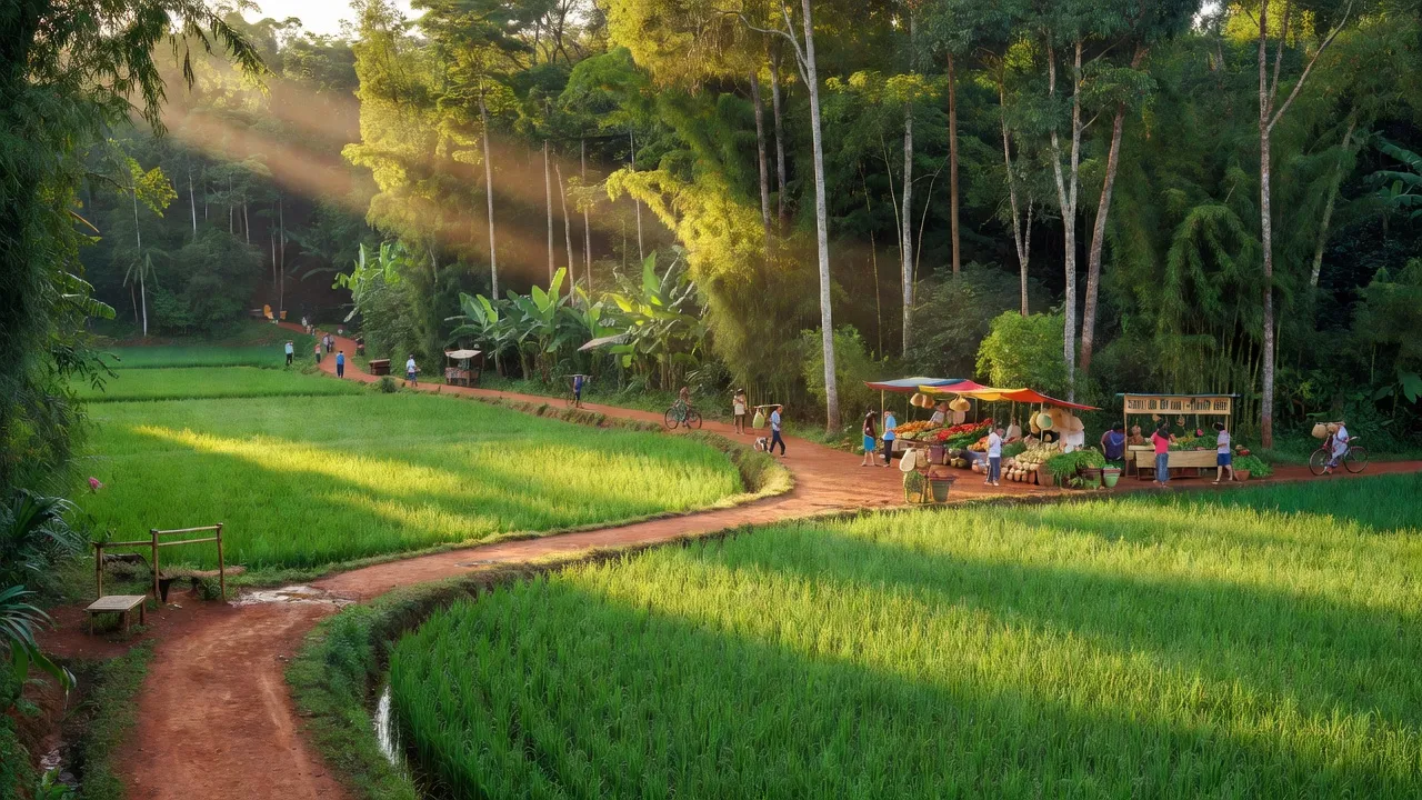 Khung cảnh xanh mát Phước Hiệp, huyện Củ Chi, gần TP HCM, với cánh đồng và rừng cây xanh.