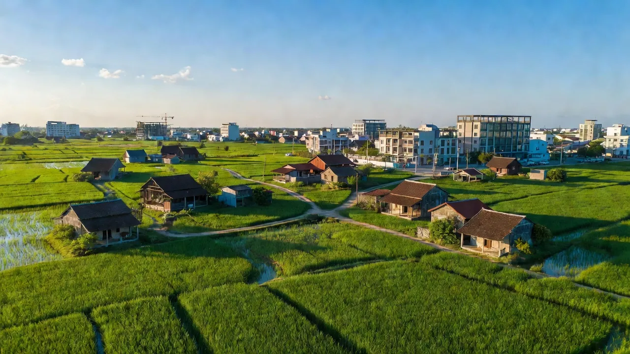 Phước Thạnh village in Củ Chi, Ho Chi Minh City, featuring rice fields and modern urban planning.