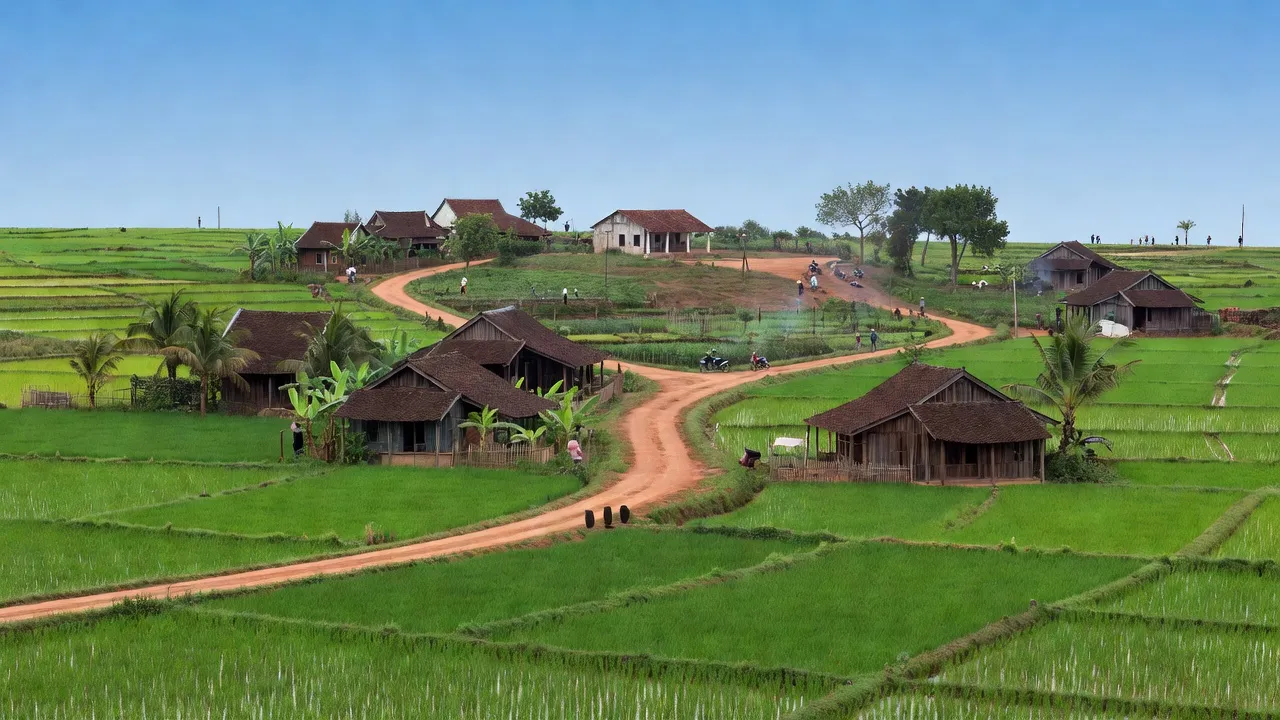 Khung cảnh thanh bình xã Trung An, huyện Củ Chi, với những cánh đồng xanh và nhà truyền thống.