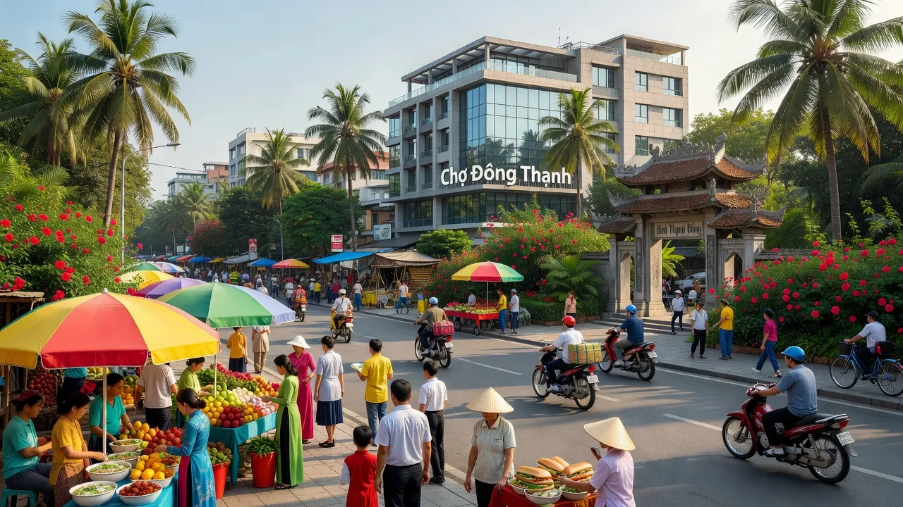Cảnh bình yên tại xã Đông Thạnh, Huyện Hóc Môn với cảnh quan đô thị và nhịp sống người dân.