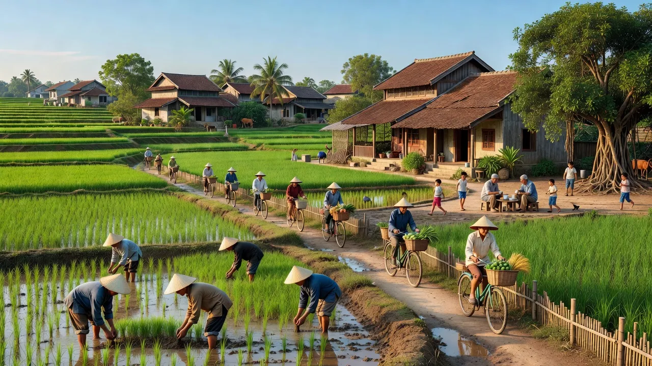 Xuân Thới Sơn village in Hóc Môn with rice fields, traditional homes, and vibrant community life.