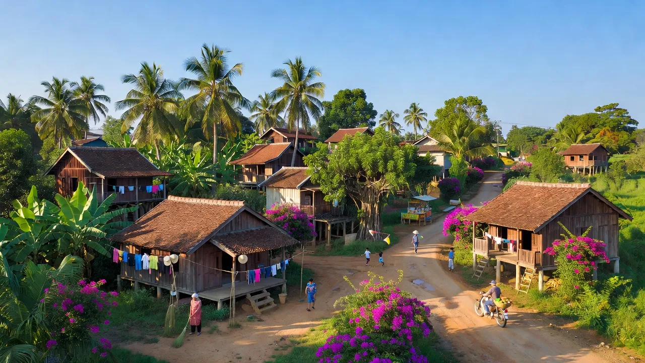 Khu vực xanh tươi xã Xuân Thới Thượng, Hóc Môn, Thành phố Hồ Chí Minh với kiến trúc nông thôn đặc trưng.
