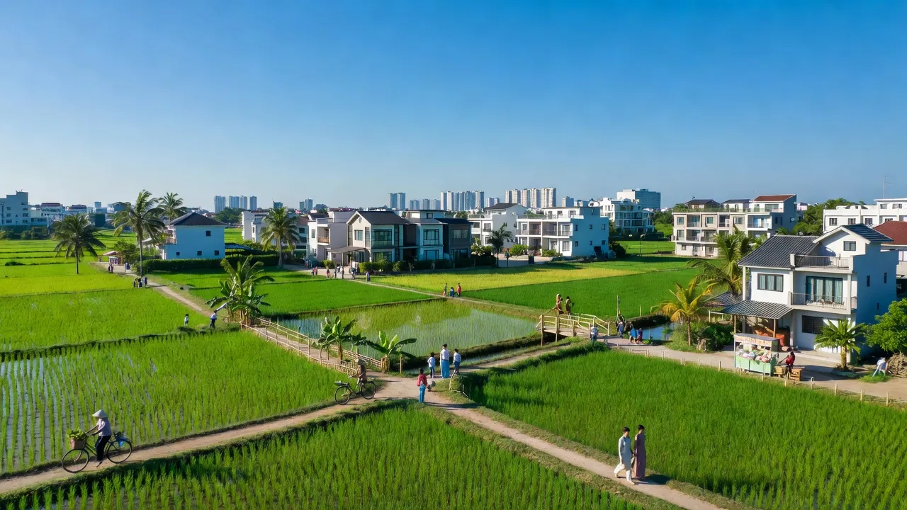 Khung cảnh xã Nhơn Đức ở huyện Nhà Bè, thành phố Hồ Chí Minh với không gian sống nông thôn.