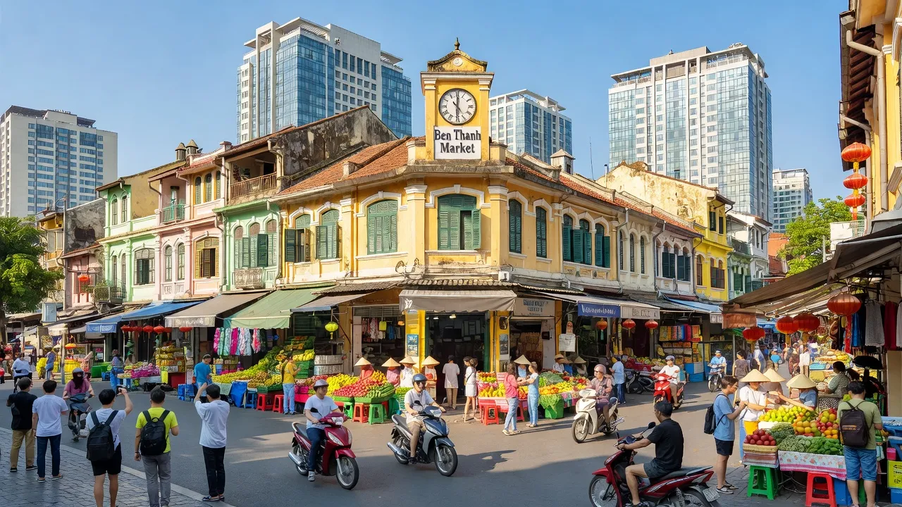 Khu vực sầm uất Phường Bến Thành, Quận 1, Thành phố Hồ Chí Minh, thể hiện cuộc sống năng động.