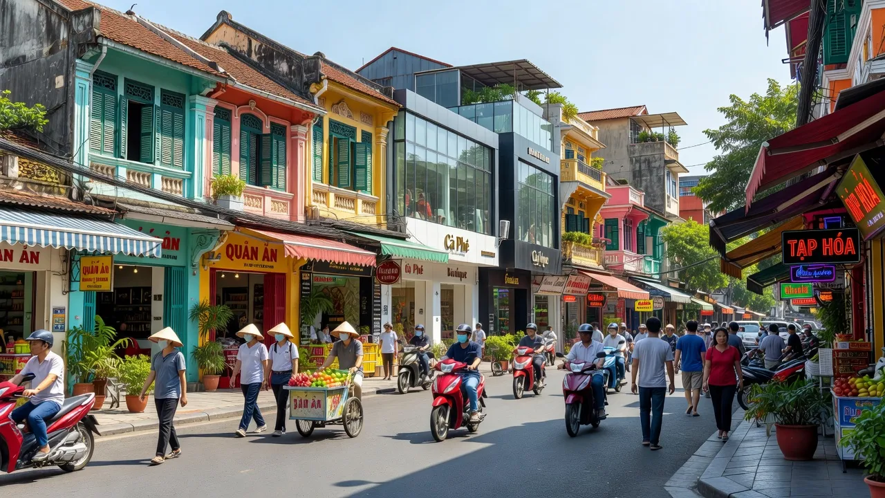 Phường Cô Giang, Quận 1, Hồ Chí Minh, with lively streets and traditional architecture