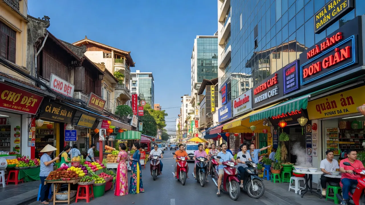 Quận 10, Thành phố Hồ Chí Minh with busy markets, modern buildings, and vibrant street life.