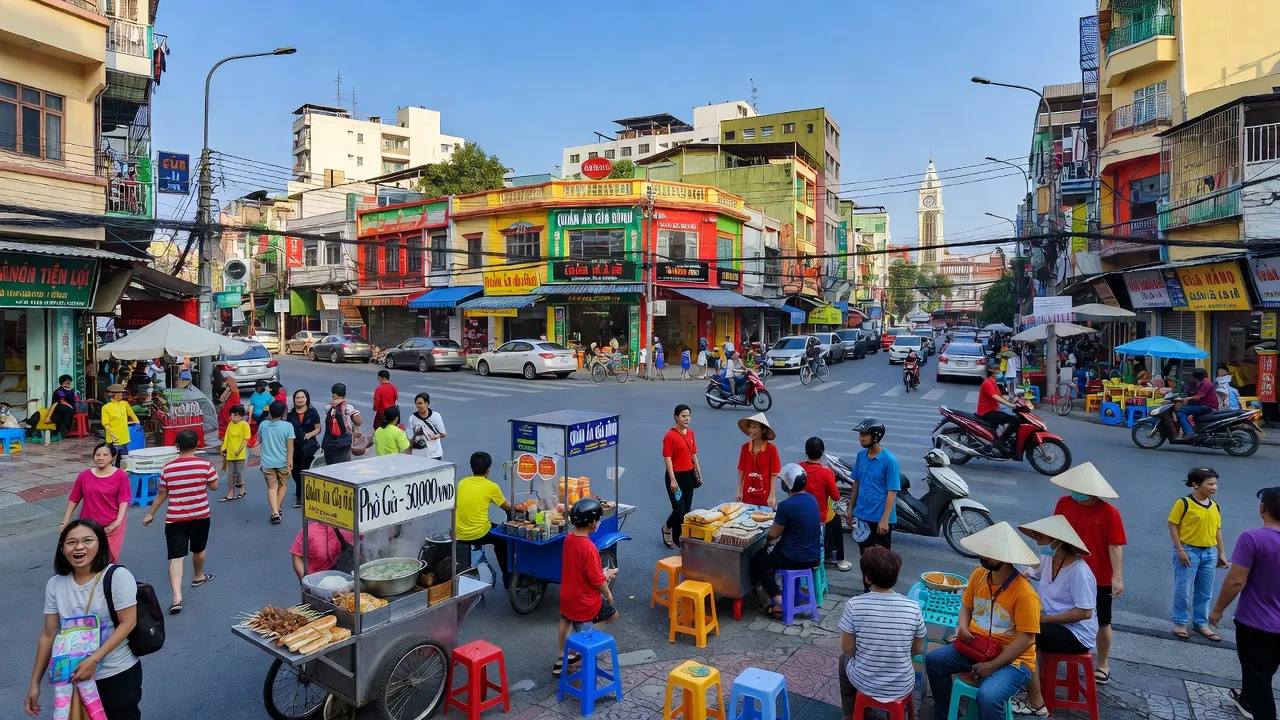Phường 12, Quận 10, Hồ Chí Minh bustling street with local vendors and residents.